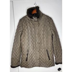 Marc New York Parka Coat Womens Size Large Olive Long Sleeve Quilted‎ Jacket Zip
